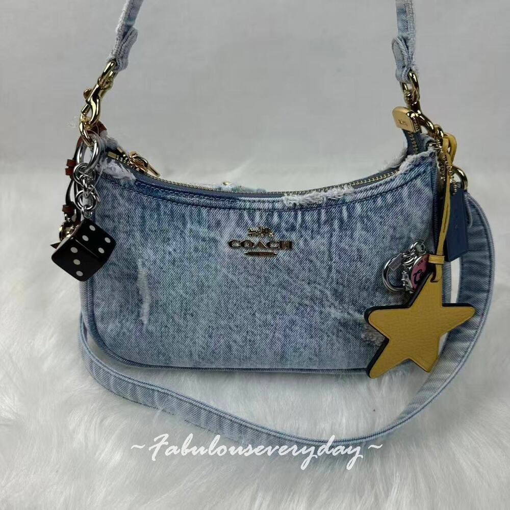 Coach Teri Shoulder Bag In Loved Denim With Charms Gold/Light Indigo CDY76 NWT - Picture 2 of 10